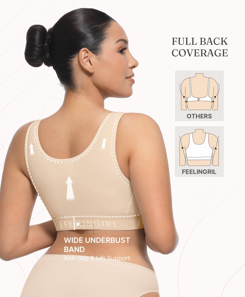 FeelinGirl Front Closure Bra for Women Post Surgery Mastectomy Recovery Wireless Comfort Bra with Adjustable Straps Beige M - Image 4