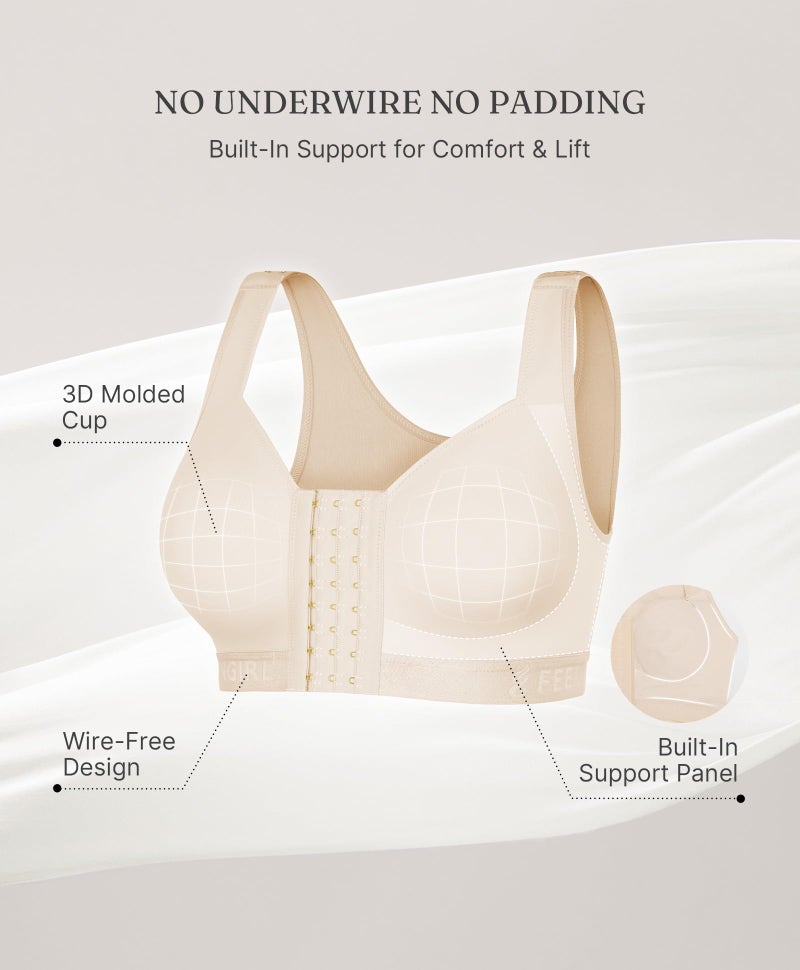 FeelinGirl Front Closure Bra for Women Post Surgery Mastectomy Recovery Wireless Comfort Bra with Adjustable Straps Beige M - Image 5
