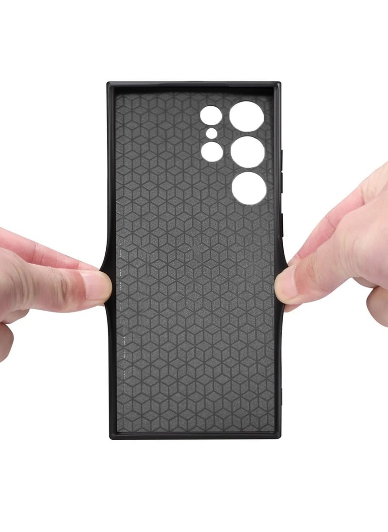 OMAKER - غطاء خلفي مقاوم للصدمات من الجلد الصناعي الفاخر لهاتف Samsung Galaxy S23 Ultra - أسود - Image 1