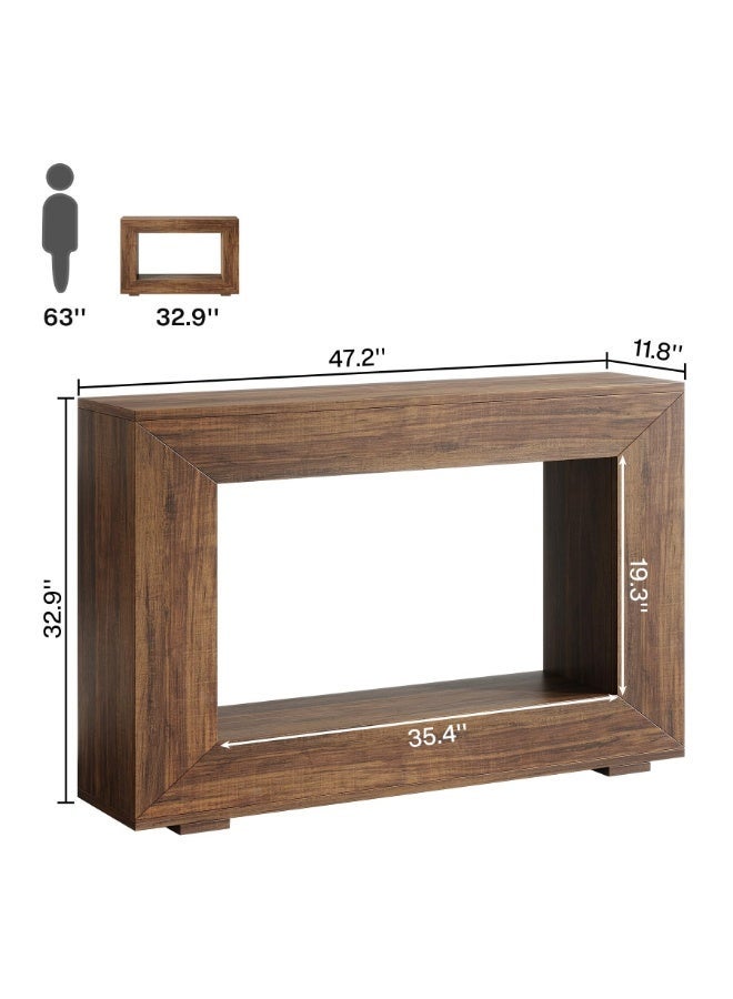 LITTLE TREE طاولة كونسول بطول 47.2"، طاولة مدخل من طراز المزرعة ذات طبقتين، طاولة مدخل ضيقة، طاولة ردهة، طاولة أريكة خشبية خلف الأريكة، طاولة كونسول مستطيلة (بني ريفي) - Image 2
