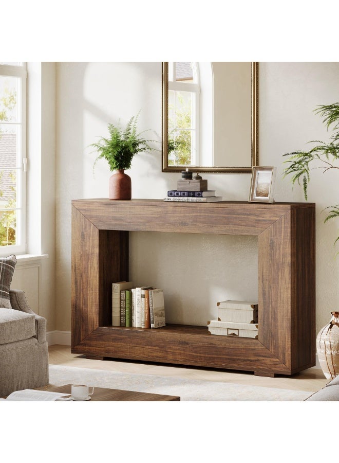 LITTLE TREE طاولة كونسول بطول 47.2"، طاولة مدخل من طراز المزرعة ذات طبقتين، طاولة مدخل ضيقة، طاولة ردهة، طاولة أريكة خشبية خلف الأريكة، طاولة كونسول مستطيلة (بني ريفي) - Image 4