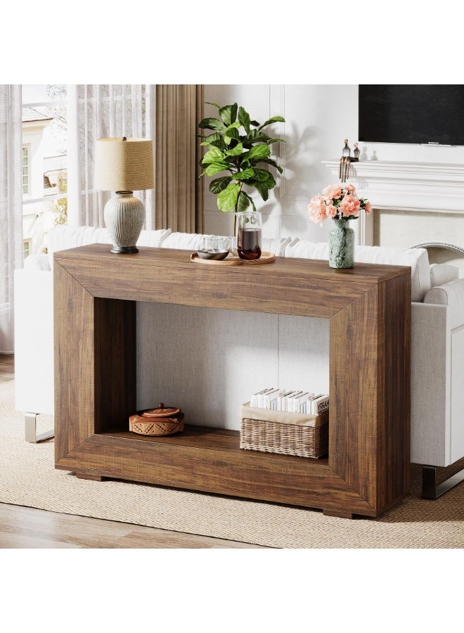 LITTLE TREE طاولة كونسول بطول 47.2"، طاولة مدخل من طراز المزرعة ذات طبقتين، طاولة مدخل ضيقة، طاولة ردهة، طاولة أريكة خشبية خلف الأريكة، طاولة كونسول مستطيلة (بني ريفي) - Image 5