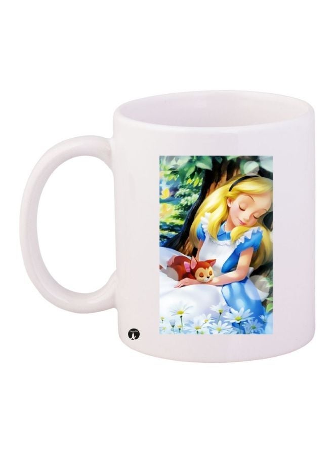 RYN Cartoon Girl Printed Coffee Mug White/Yellow/Green 11ounce