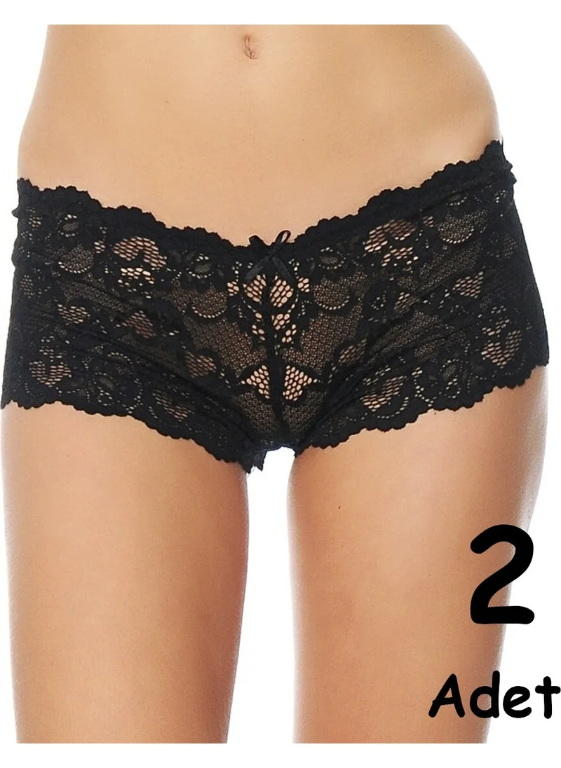 بلونس Black Lace Comfortable Fit Lycra Short Panties - 2 Pieces