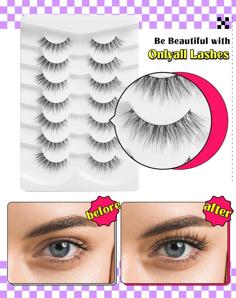 Onlyall Natural Lashes Wispy Lashes Natural Look False Eyelashes Natural Flared Eyelashes False Eye Lashes Soft Fluffy Lashes 7 Pairs D12 Flirty-13mm - Image 4