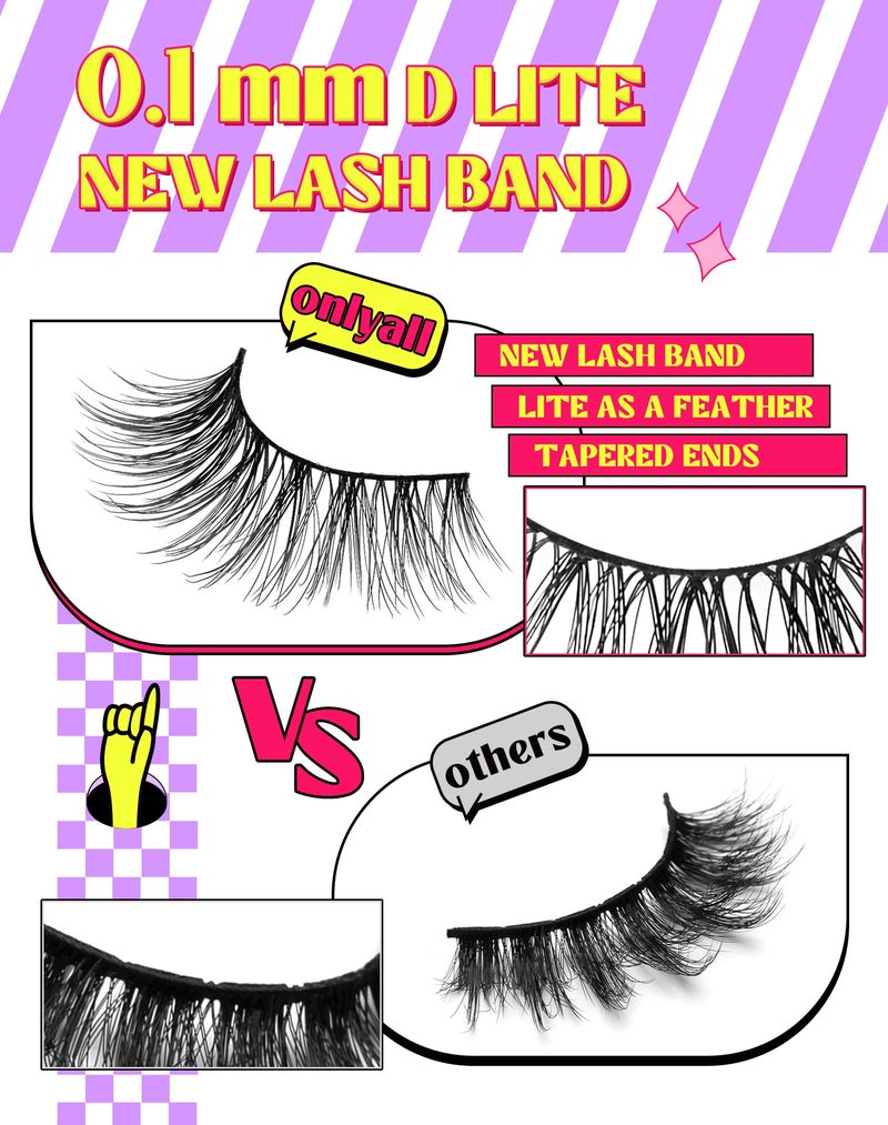 Onlyall Natural Lashes Wispy Lashes Natural Look False Eyelashes Natural Flared Eyelashes False Eye Lashes Soft Fluffy Lashes 7 Pairs D12 Flirty-13mm - Image 3