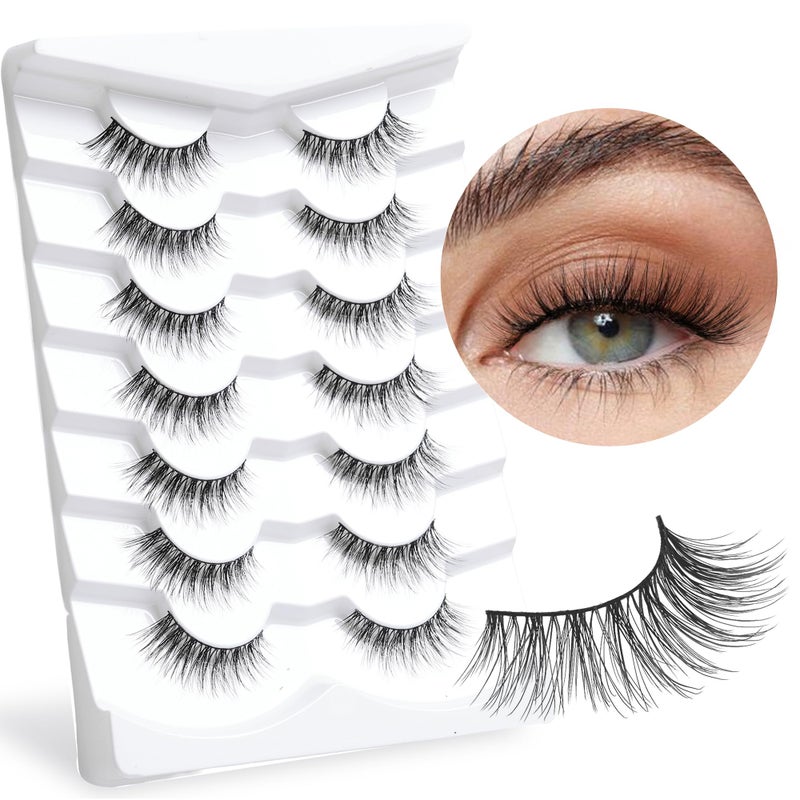Onlyall Natural Lashes Wispy Lashes Natural Look False Eyelashes Natural Flared Eyelashes False Eye Lashes Soft Fluffy Lashes 7 Pairs D12 Flirty-13mm - Image 1
