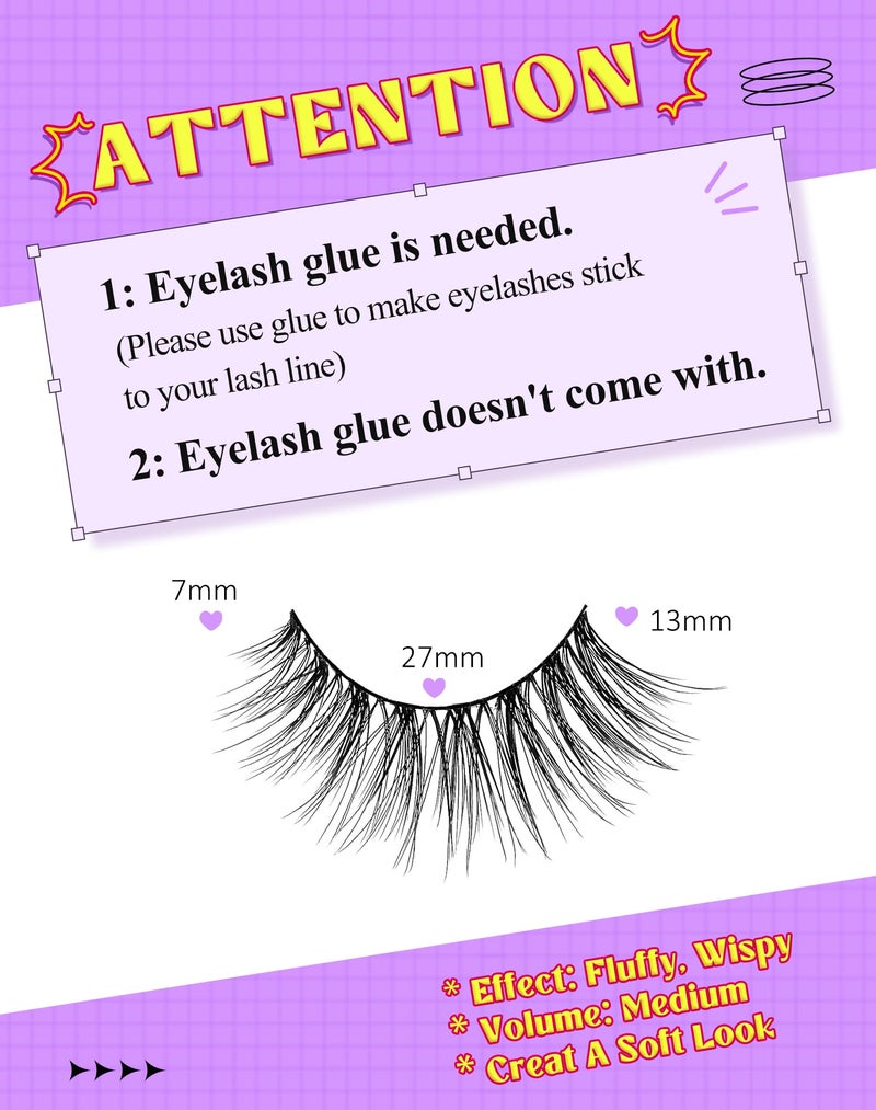 Onlyall Natural Lashes Wispy Lashes Natural Look False Eyelashes Natural Flared Eyelashes False Eye Lashes Soft Fluffy Lashes 7 Pairs D12 Flirty-13mm - Image 2