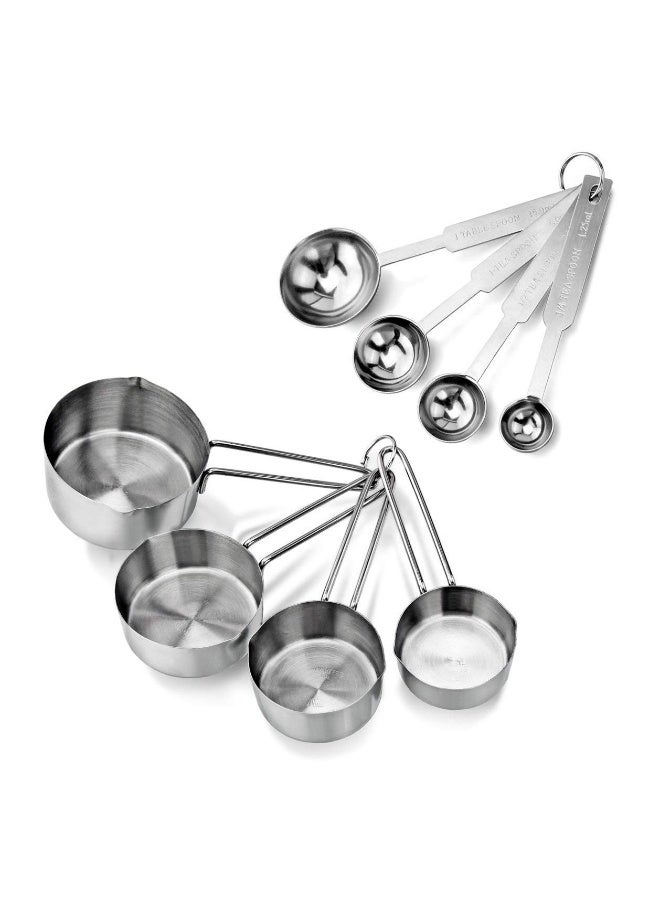 kunshao Stainless Steel Measuring Cups & Spoon Combo for Dry or Liquid/Kitchen Gadgets for Cooking & Baking Cakes/Measuring Cup Set Combo with Handles (Set of 4 Cups & 4 Spoons) - Image 1
