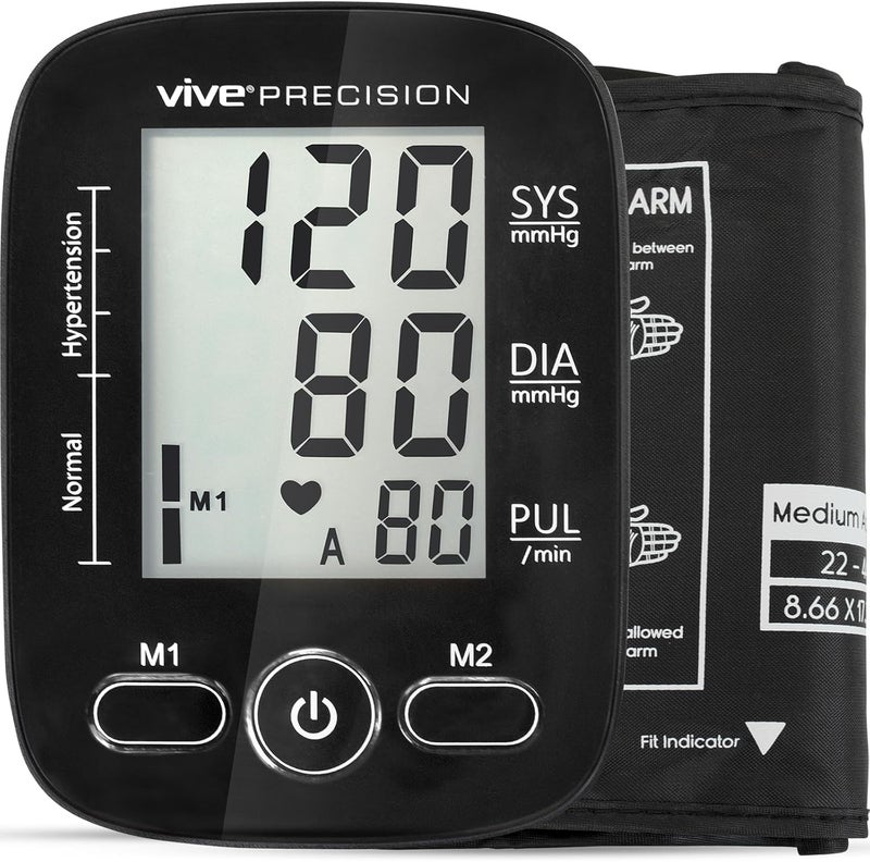 Vive PRECISION Automatic Blood Pressure Machine  Upper Arm Digital Pulse BP Monitor Accurate Heart Rate Sensor for Home Use  Portable BPM with Large LCD Display  Heartbeat Monitoring System Kit - Image 1