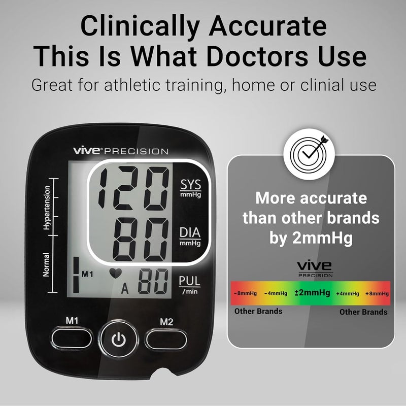 Vive PRECISION Automatic Blood Pressure Machine  Upper Arm Digital Pulse BP Monitor Accurate Heart Rate Sensor for Home Use  Portable BPM with Large LCD Display  Heartbeat Monitoring System Kit - Image 2
