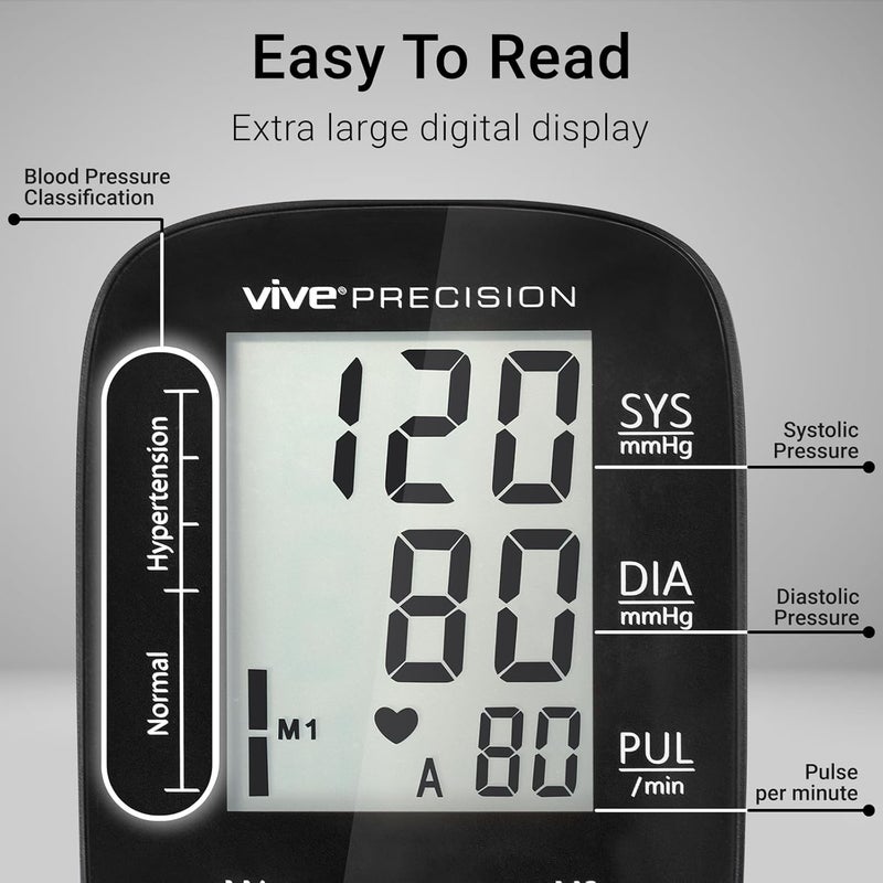 Vive PRECISION Automatic Blood Pressure Machine  Upper Arm Digital Pulse BP Monitor Accurate Heart Rate Sensor for Home Use  Portable BPM with Large LCD Display  Heartbeat Monitoring System Kit - Image 3