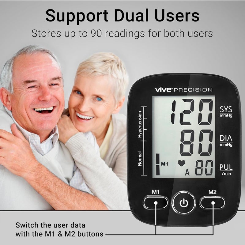 Vive PRECISION Automatic Blood Pressure Machine  Upper Arm Digital Pulse BP Monitor Accurate Heart Rate Sensor for Home Use  Portable BPM with Large LCD Display  Heartbeat Monitoring System Kit - Image 4
