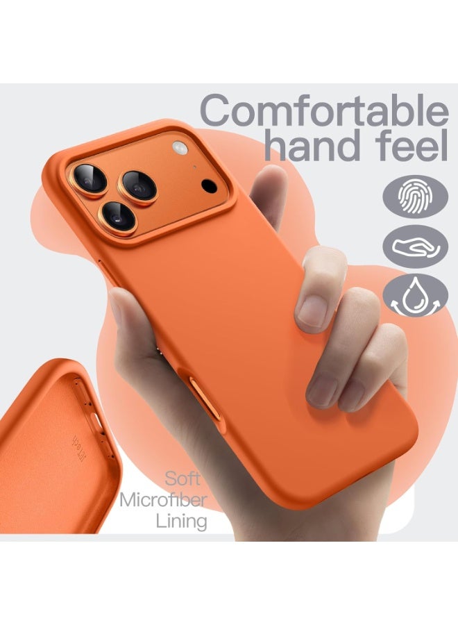 Denx Generic Silicone Case Compatible with iPhone 17 Pro, Slim Liquid Silicone Phone Case with 3-Layer Soft Rubber Shockproof Bumper with TPU Lining (Orange) - Image 3