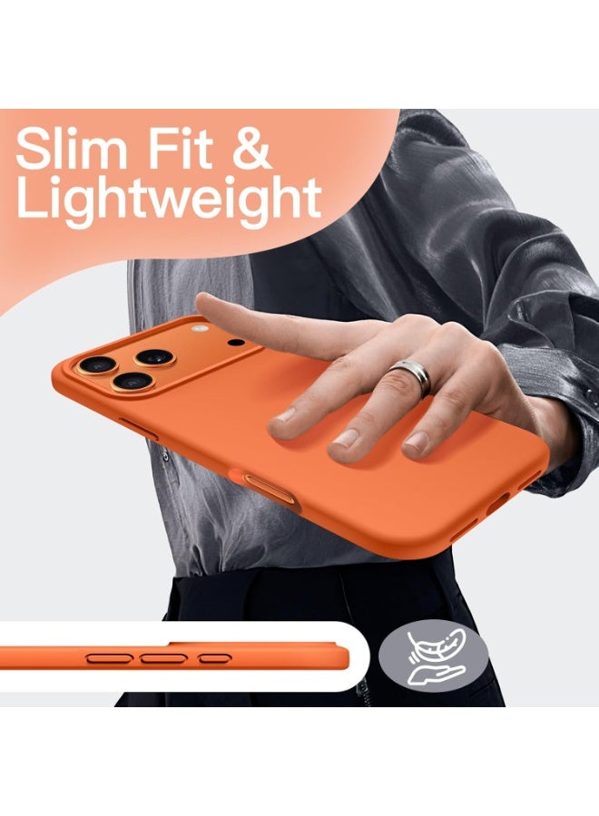 Denx Generic Silicone Case Compatible with iPhone 17 Pro, Slim Liquid Silicone Phone Case with 3-Layer Soft Rubber Shockproof Bumper with TPU Lining (Orange) - Image 4