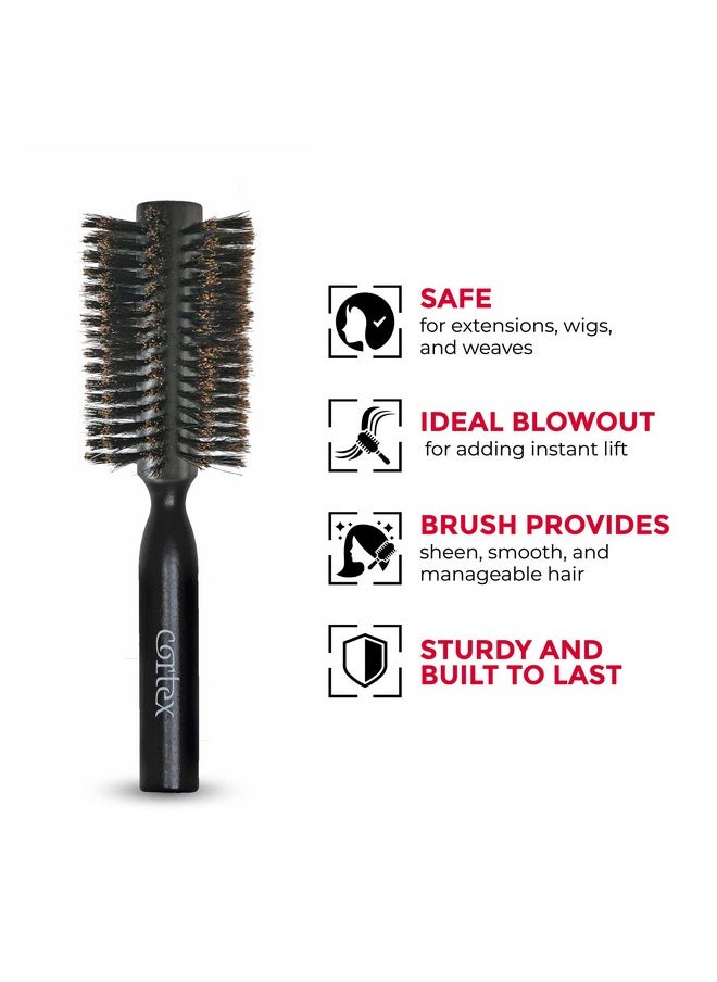 Cortex Professional - 100% Boar Bristle Round Hair Brush For Women And Men For All Hair Types Natural And Soft Hair Brush Black Wood 2.4 - Image 1