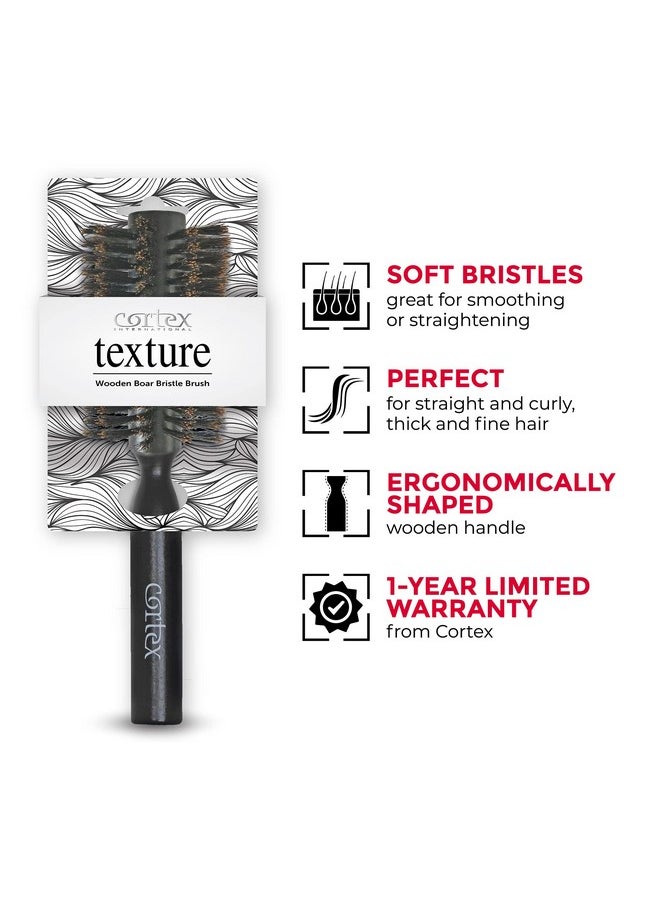 Cortex Professional - 100% Boar Bristle Round Hair Brush For Women And Men For All Hair Types Natural And Soft Hair Brush Black Wood 2.4 - Image 1