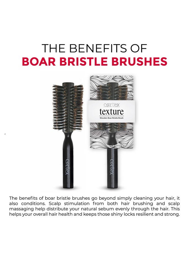 Cortex Professional - 100% Boar Bristle Round Hair Brush For Women And Men For All Hair Types Natural And Soft Hair Brush Black Wood 2.4 - Image 1