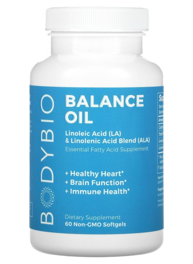 BodyBio Balance Oil Linoleic Acid (LA) & Linolenic Acid Blend (ALA) 60 Non-GMO Softgels
