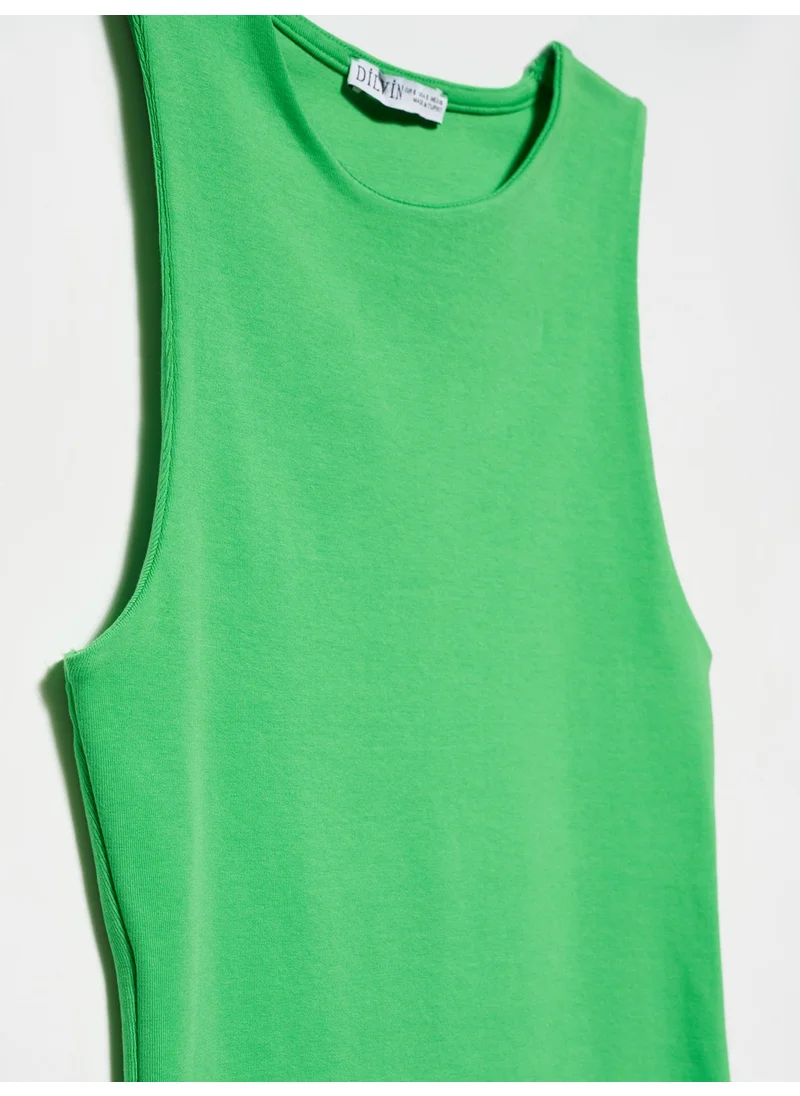 Dilvin 90326 Mini Basic Dress-Light Green