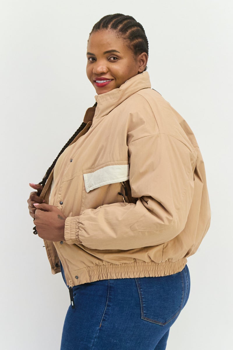 Asos 4505 Women Oversized Two-Tone Bomber Jacket, Soft Brown - Image 3