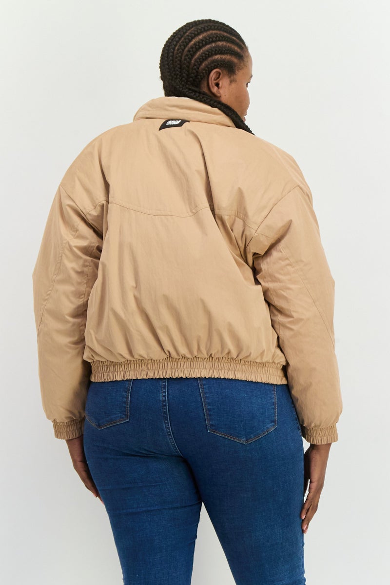 Asos 4505 Women Oversized Two-Tone Bomber Jacket, Soft Brown - Image 4