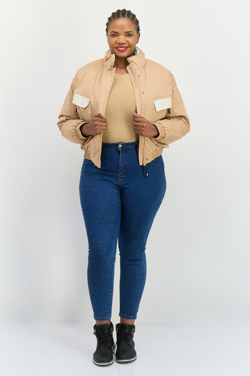 Asos 4505 Women Oversized Two-Tone Bomber Jacket, Soft Brown - Image 2