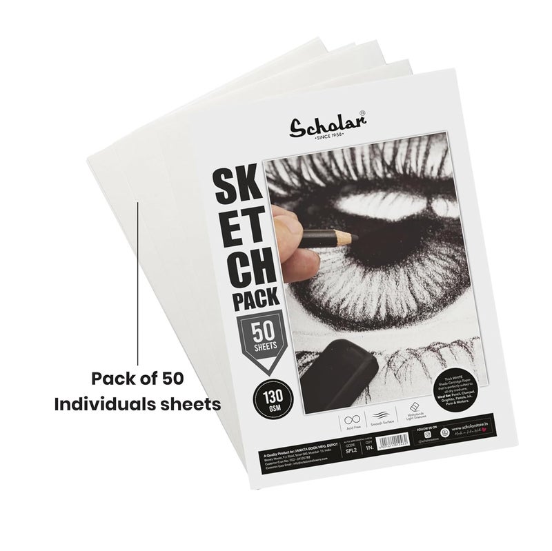 Scholar حزمة أوراق رسم بيضاء من سكولار 130 جرام - 50 ورقة A3 - Image 3