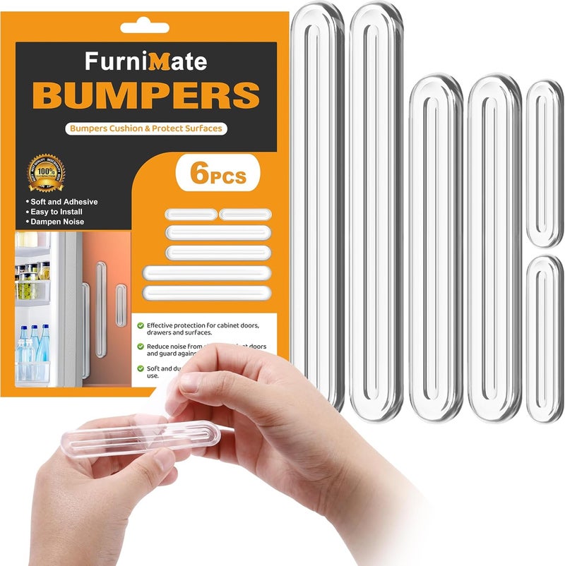 FURNIMATE حماية الجدران من الأثاث مجموعة 6 قطع، واقيات جدران، واقيات أثاث شفافة، مثبت باب الثلاجة - Image 1