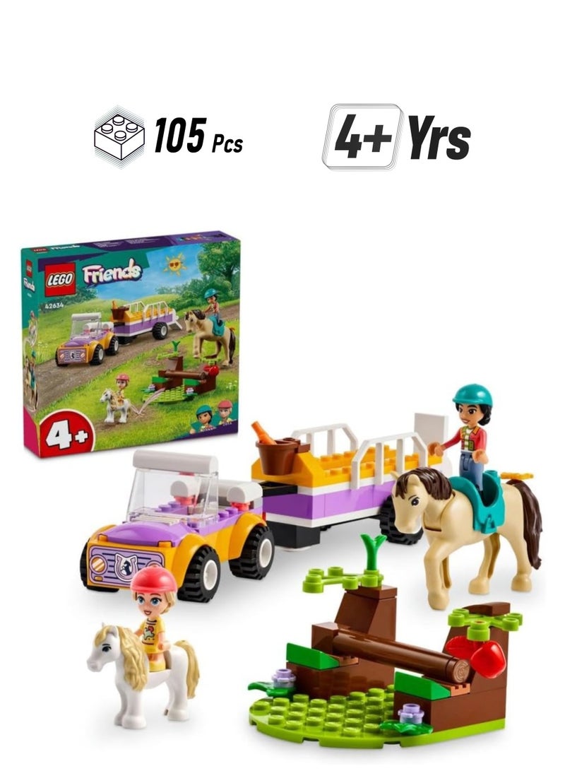 Lego Friends Horse And Pony Trailer 42634 Building Blocks Toy Car Set; (105 Pieces) - Image 1