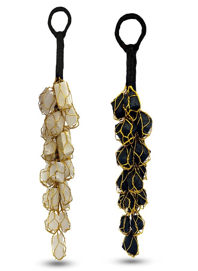 Crystu Natural Selenite with Black Tourmaline Tumble Stone Car Hanging Accessories and Door Hanging Items Reiki Healing and Crystal Healing Stones Combo Pack of 2 pc (Color : Multi) - Image 1