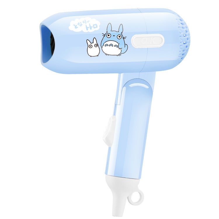 Generic Mini Foldable Portable Dual Speed Hair Dryer Student Dormitory Small Power Consumption Internet Celebrity Hair Dryer Cartoon Des Blue Totoro 