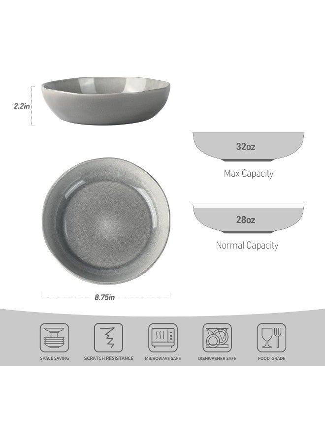 Famiware Aurora 4 Piece Reactive Glaze Pasta Bowls Set in 8.7 inches, 34oz Serving Bowl for Pasta, Salad, Noodles, Scratch Resistant, Microwave & Dishwasher Safe, Slate Grey  - Image 2