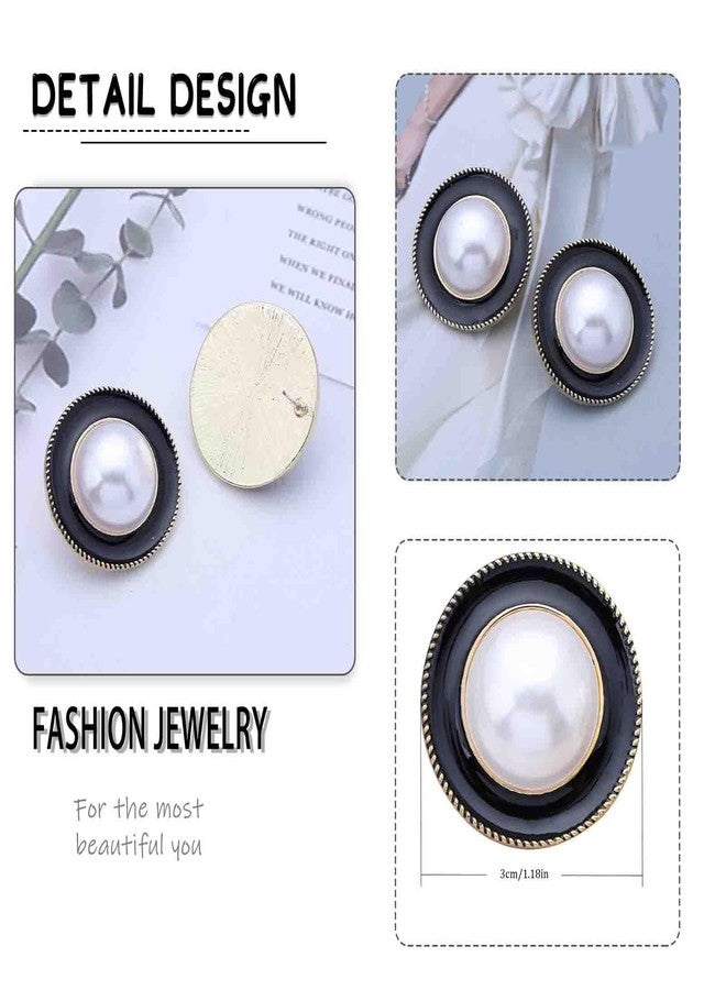 IRCOMULTI Vintage Pearl Black Enamel Earrings Large Round Pearl Stud Earrings Pearls Statement Earring Exaggerated Button Earring Jewelry for Women - Image 4