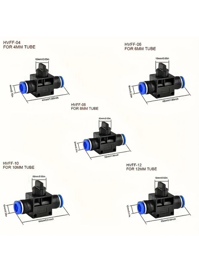 HVFF 8MM 4 قطع صمام كرة تحكم هوائي توصيل بالدفع بلاستيكي طلاء خارجي من النيكل - Image 1