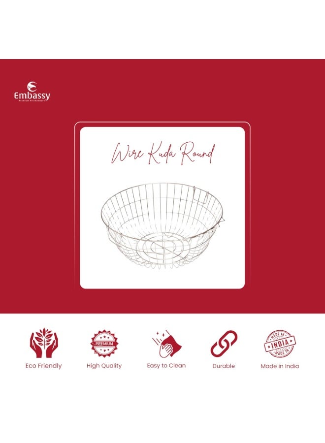 EMBASSY Stainless Steel Dish Drainer Kuda/Rack/Stand, Round | Size - 51x24 cms (DxH) | Bartan Basket |Utensils Basket/Organiser/Drying Rack |Strong and Sturdy - Image 2