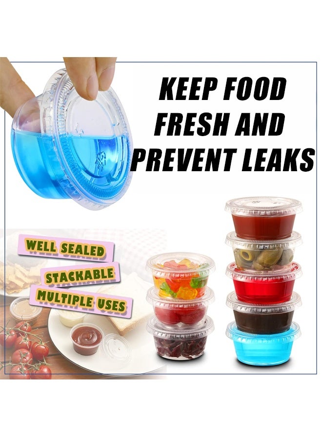 هومستر 100 مجموعات - 2 أوقية قابلة للتصرف من البلاستيك جيلو شوت أكواب ، حاويات بلاستيكية صغيرة مع الأغطية ، كؤوس جزء مضادة للهواء والقابلة للتراكم ، حاوية خلع السلطة ، أكواب الصلصة الغمر ، أكواب التوابل - Image 2