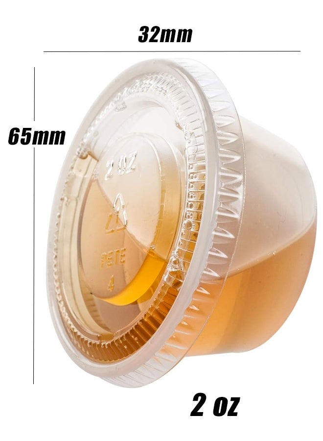 هومستر 100 مجموعات - 2 أوقية قابلة للتصرف من البلاستيك جيلو شوت أكواب ، حاويات بلاستيكية صغيرة مع الأغطية ، كؤوس جزء مضادة للهواء والقابلة للتراكم ، حاوية خلع السلطة ، أكواب الصلصة الغمر ، أكواب التوابل - Image 3