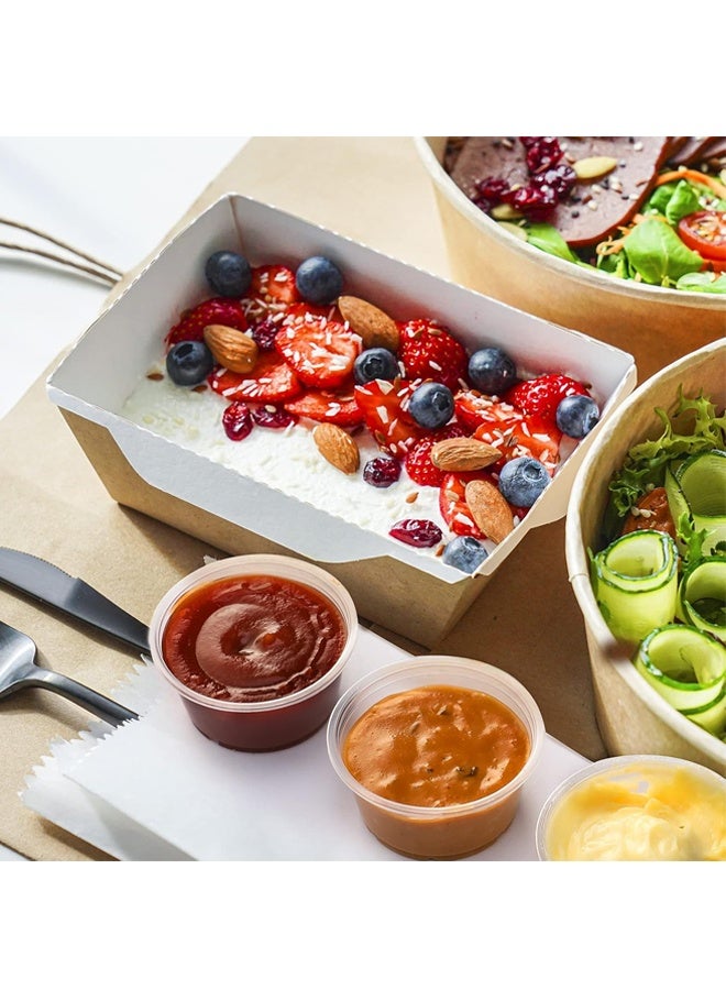 هومستر 100 مجموعات - 2 أوقية قابلة للتصرف من البلاستيك جيلو شوت أكواب ، حاويات بلاستيكية صغيرة مع الأغطية ، كؤوس جزء مضادة للهواء والقابلة للتراكم ، حاوية خلع السلطة ، أكواب الصلصة الغمر ، أكواب التوابل - Image 4