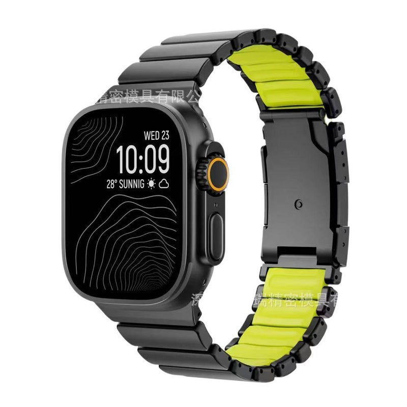 سوار ساعة ذكية سوار معدني من الستانلس ستيل متوافق مع Apple Watch 42/44/45/49mm بملاءمة قابلة للتعديل وحزام بديل بتصميم معدني أنيق باللون أخضر قابل للتعديل - Image 1