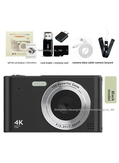 High-definition Digital Camera CCD Student Party Campus Card Machine Photo Video Retro Travel Gift-Color:H15 Black (hd Large Screen) + 64g Memory Card + Card Reader + Android Otg Adapter