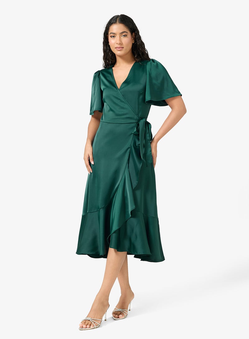 YAS Wrap Detail V-Neck Detail Midi Dress - Image 1