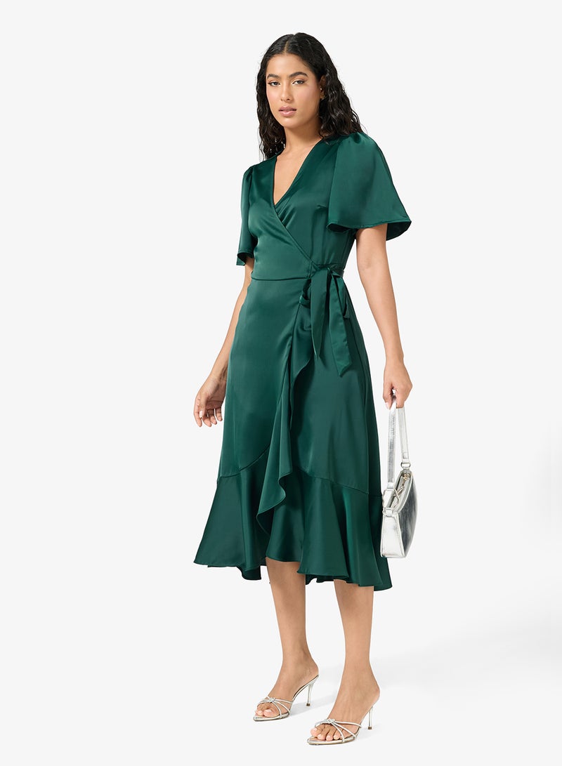 YAS Wrap Detail V-Neck Detail Midi Dress - Image 4