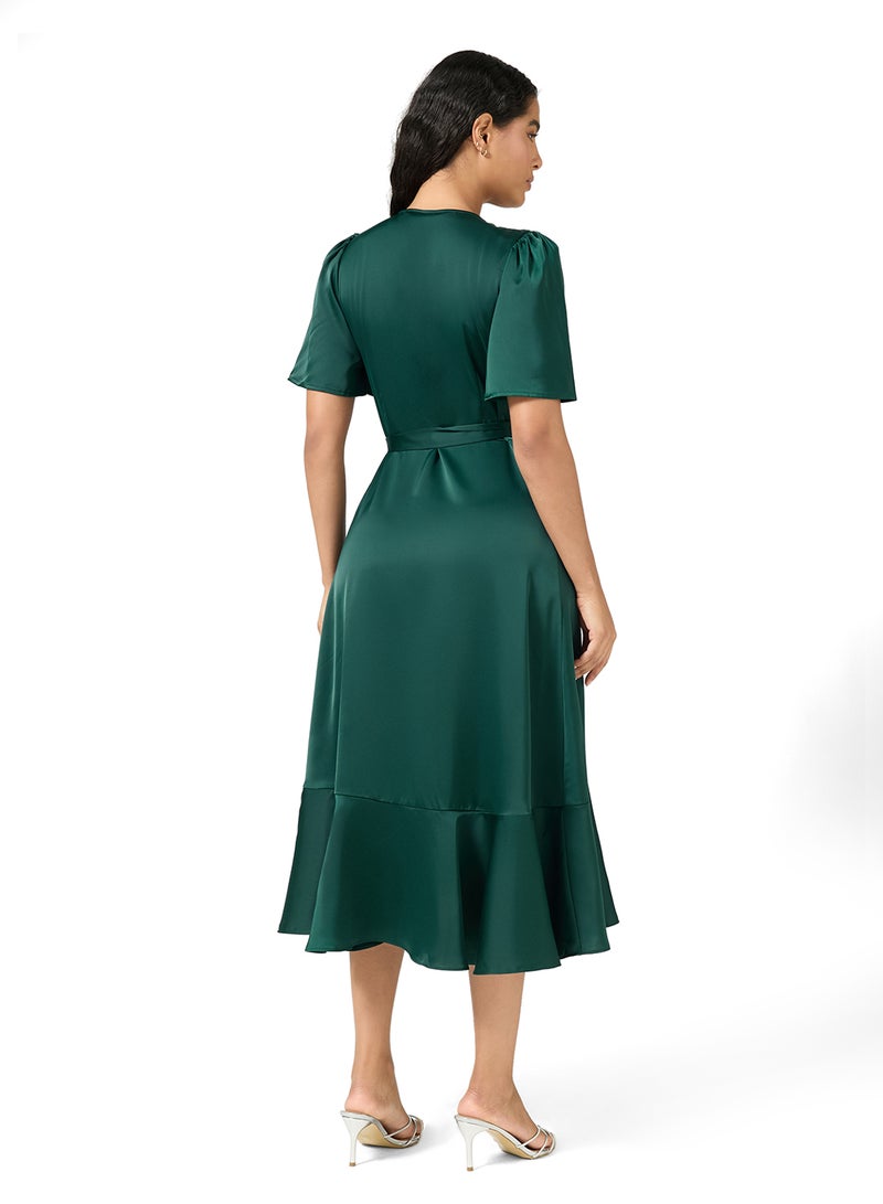 YAS Wrap Detail V-Neck Detail Midi Dress - Image 2