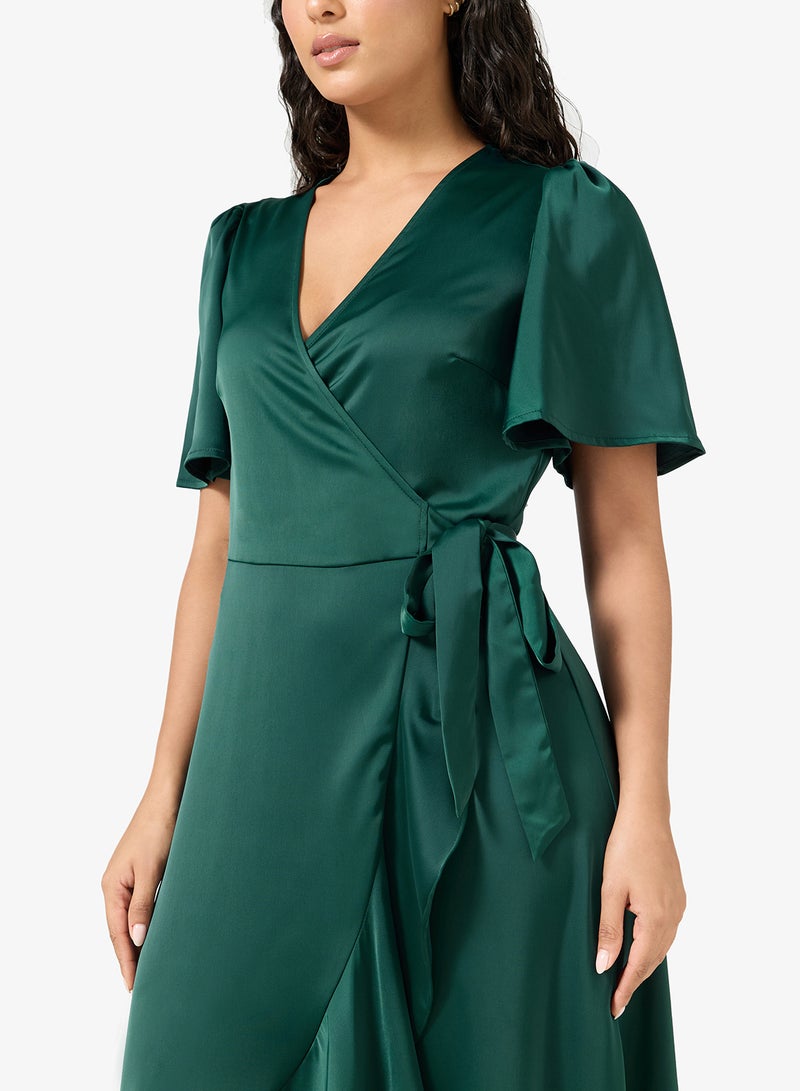 YAS Wrap Detail V-Neck Detail Midi Dress - Image 3