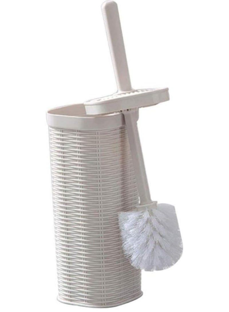 فرشاة تنظيف المرحاض مع حامل، بتصميم منسوج من الروطان البلاستيكي (لون كريمي)، مقاومة للصدأ والتسريب والروائح، مزودة بغطاء، منظف صحي للمرحاض ذو مقبض طويل للتنظيف العميق - Image 2