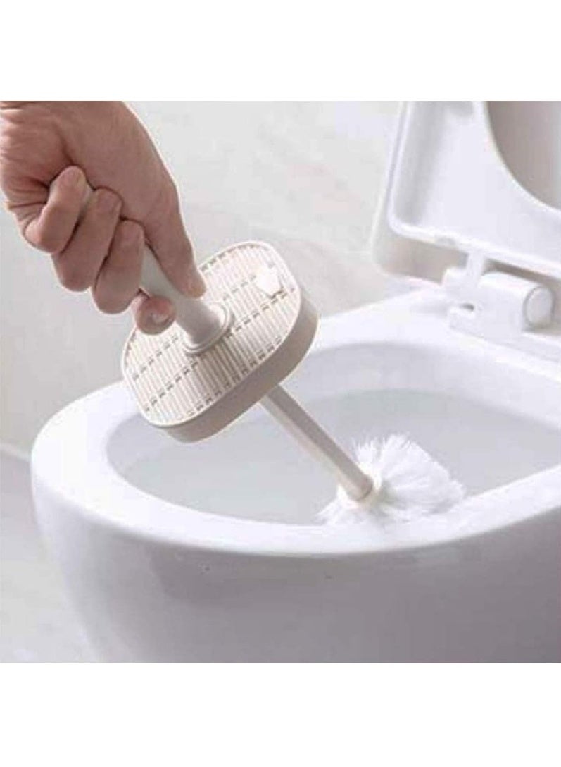 فرشاة تنظيف المرحاض مع حامل، بتصميم منسوج من الروطان البلاستيكي (لون كريمي)، مقاومة للصدأ والتسريب والروائح، مزودة بغطاء، منظف صحي للمرحاض ذو مقبض طويل للتنظيف العميق - Image 3