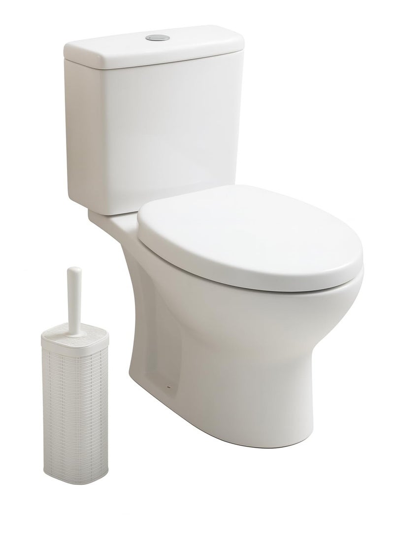 فرشاة تنظيف المرحاض مع حامل، بتصميم منسوج من الروطان البلاستيكي (لون كريمي)، مقاومة للصدأ والتسريب والروائح، مزودة بغطاء، منظف صحي للمرحاض ذو مقبض طويل للتنظيف العميق - Image 4