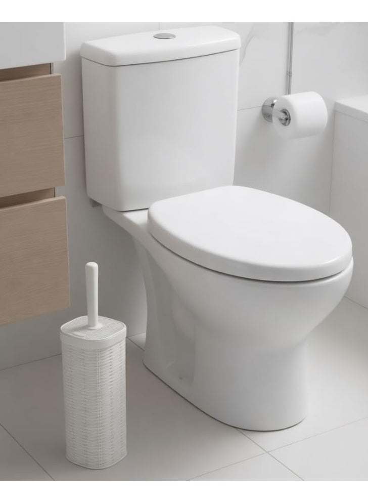 فرشاة تنظيف المرحاض مع حامل، بتصميم منسوج من الروطان البلاستيكي (لون كريمي)، مقاومة للصدأ والتسريب والروائح، مزودة بغطاء، منظف صحي للمرحاض ذو مقبض طويل للتنظيف العميق - Image 5