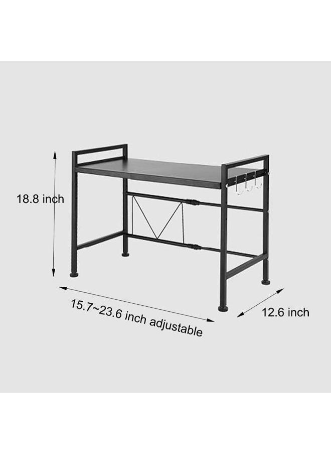 2-Tier Microwave Stand Expandable and Adjustable Height, Countertop Microwave Oven Rack with 3 Hooks, Black, Carbon Steel